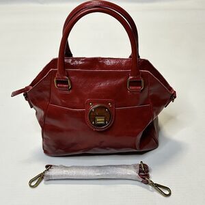 ELLIOT LUCCA Dome Satchel Bag | Faro Red Glazed Crackled Leather Crossbody